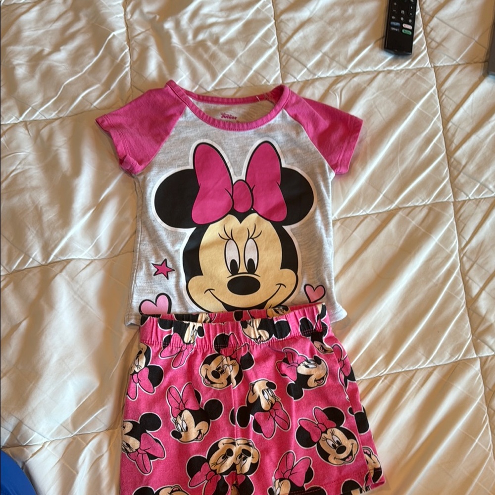 Disney Pink and Gray Minnie Mouse Pajama Set